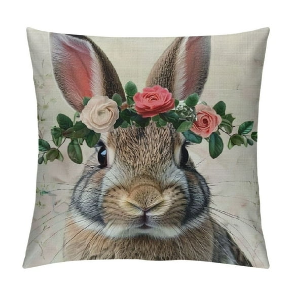 Fenyluxe Easter Pillow Covers, Buffalo Plaid Rabbit Tulip Decor Throw Pillows Spring Holiday Farmhouse Pillowcase Bunny Easter Decorative Outdoor Cushion Case for Couch Home Decorations 12x12in