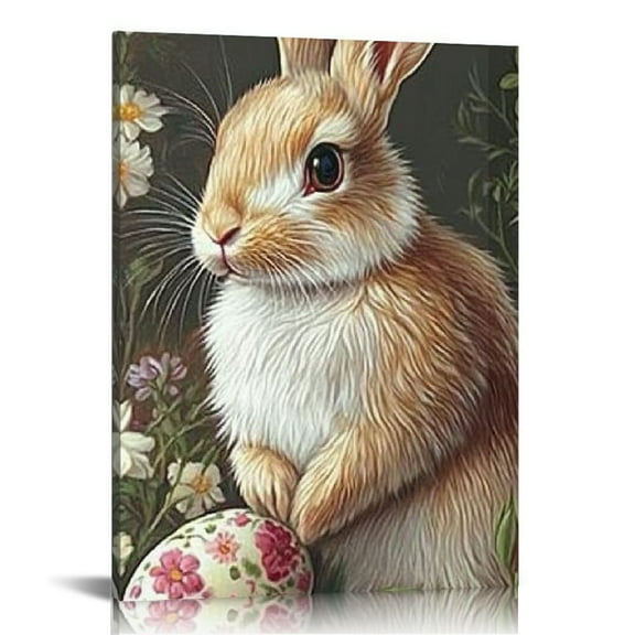 Fenyluxe  Easter bunny picture wall decor Easter canvas wall art vintage Easter egg canvas prints bunny animal spring painting cute bunny poster artwork for country room decor 12x16in