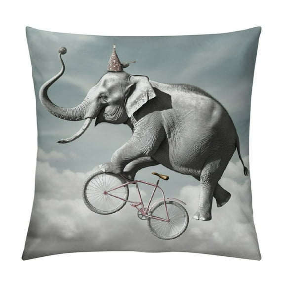 Fenyluxe Elephant Bicycle Ball Pillow Covers Short Plush 1PC Square Design Indoor Outdoor Home Decoration 12x12in