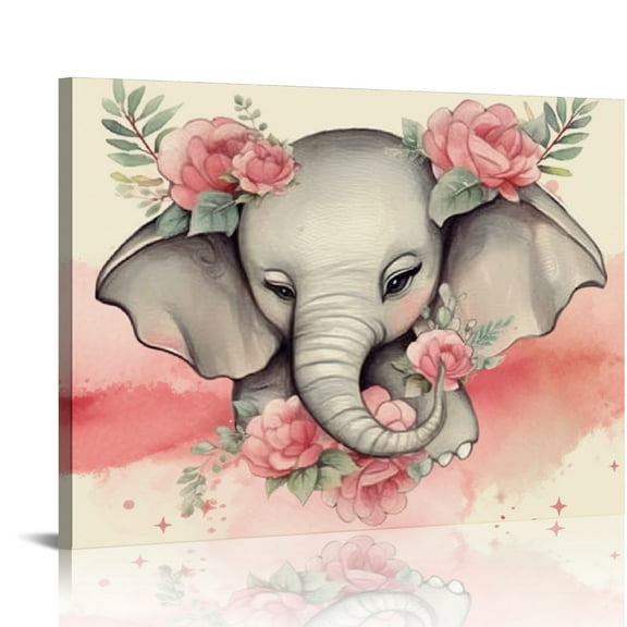Fenyluxe Elephant Flower Crown Heart Wall Art Canvas Prints Ready To Hang Home Decor 16x12in