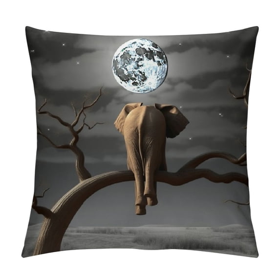 Fenyluxe Elephant Tree Branch Full-Moon Surrealistic Pillow Covers for Couch Sofa Indoor Outdoor Throw Pillow Cover - Pack of 1 20x20in