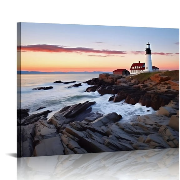 Fenyluxe Fall Decor Blue Beach Lighthouse Modern Canvas Prints Wall Art for Home Decor 20x16in