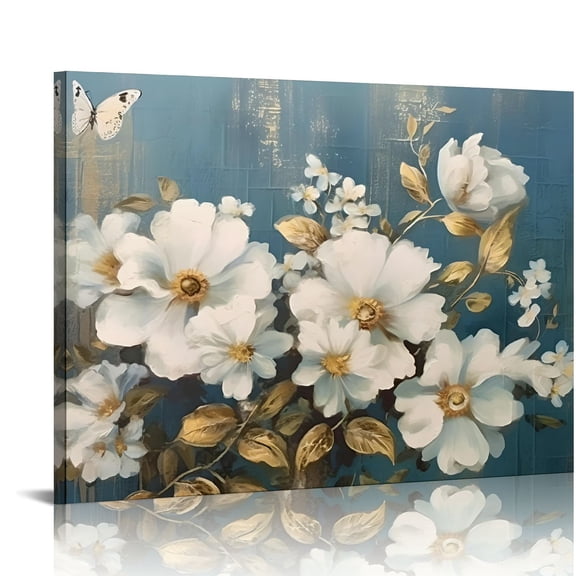 Fenyluxe Fall Decor Colorful Turquoise Flowers Canvas Wall Decor for Bathroom Room Home Art Decor 16x12in