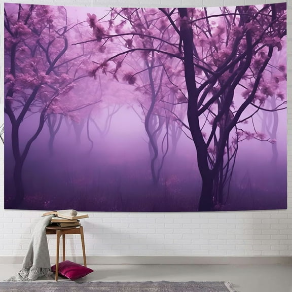 Fenyluxe Fall Decor Purple Forest Print Tapestry Wall Hanging for Living Room Bedroom Dorm Decor  Short Plush Material 40x30inch
