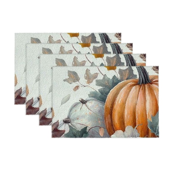 Fenyluxe Fall Placemats Set of 4, White Pumpkin Bird Placemat for Dining Table Decorations, Washable Autumn Place Mats, Maple Leaves Table Mats for Kitchen Dinner Thanksgiving Party 11.8*17.7in