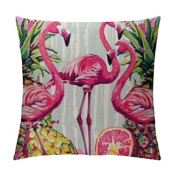 Fenyluxe Farmhouse Decorative Outdoor Throw Pillow Covers for Couch Sofa Bed Summer Tropical Pattern with Flamingo and Pineapple Pillow Cover Decor Pillow Case 12x12in