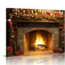 Fenyluxe Fireplace Christmas Decorations Winter Canvas Wall Decor for Home Bedroom Kitchen Office Art Modern Prints 16x12in