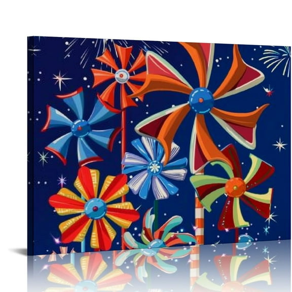 Fenyluxe Fireworks Stars Canvas Print Wall Art Decor Ready To Hang - Ideal Choice for Home, Office, Hotel - Made in America 16x12in