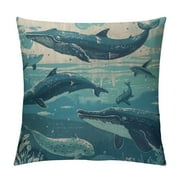 Fenyluxe  Fish Pillows Nature Nautical Ocean Sea Seaweed Coral Whale Shark Dolphin Throw Pillow Cover Decorative Pillow Case Square Cushion Accent  Home  White