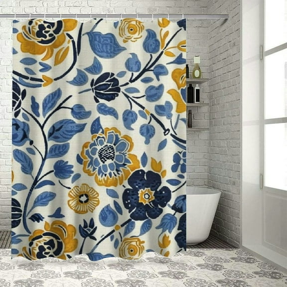 Fenyluxe Floral Pattern Shower Curtain Set with Hooks, Waterproof Polyester Fabric Shower Curtain for Bathroom Decoration, Various Sizes Available 36"x72