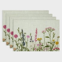Fenyluxe Floral Placemats Set of 4 Washable Non-Slip Heat Resistant Spring Summer Wild Flowers Thick Place Mats Decorative Table Mat for Dining Table Kitchen Home Decor 18x12in