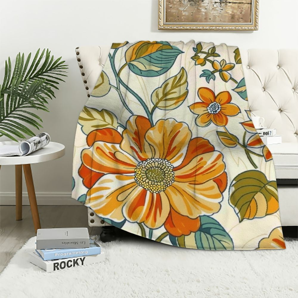 Fenyluxe Floral Retro Hippie Vintage Blanket, Soft Blankets Flannel Bed