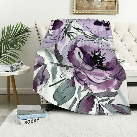 Fenyluxe  Floral Throw Blanket,Vintage Watercolor Purple Flowers Seamless Pattern Soft Warm Decorative Throw Blanket for Bed Chair Couch Sofa 40x50in
