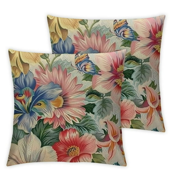 Fenyluxe Floral Throw Pillow Cover Beautiful Chamomile Rose Petunia Wildflowers Print Decorative Square Pillow Case for Home Bedroom Living Room Cushion Cover 2pcs White