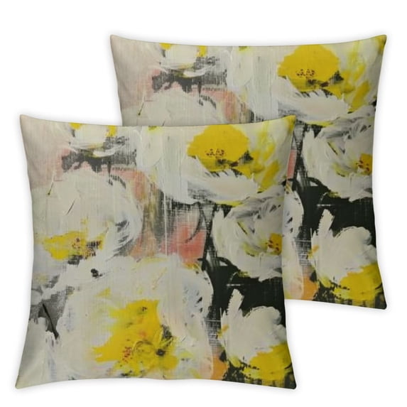 Fenyluxe Floral Throw Pillow Cushion Cover, Rustic Yellow and White Peony Flower Bouquet in Watercolor Blossoms Petals 2pcs Decorative Couch Sofa Bed (Watercolor Blossom) White