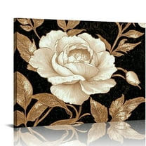 Fenyluxe Floral Wallpaper White Rose Gold Leaf Canvas Wall Art 16x12in