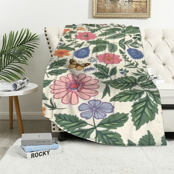 Fenyluxe Flower Butterfly Tablecloth Pattern Print Throw Blanket Flannel Hand/Machine Wash All Seasons Super Soft Blanket 60x80in