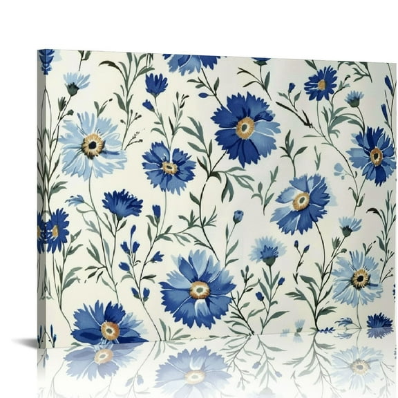 Fenyluxe Flower Pattern Canvas Wall Art Wooden Framed Painting 16x12x0.75in