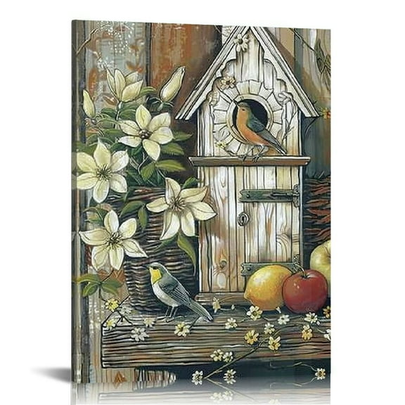 Fenyluxe Flowers Birdhouse Canvas Wall Art Home Decor for Living Room Bedroom Office - Ready to Hang Prints 12x16in