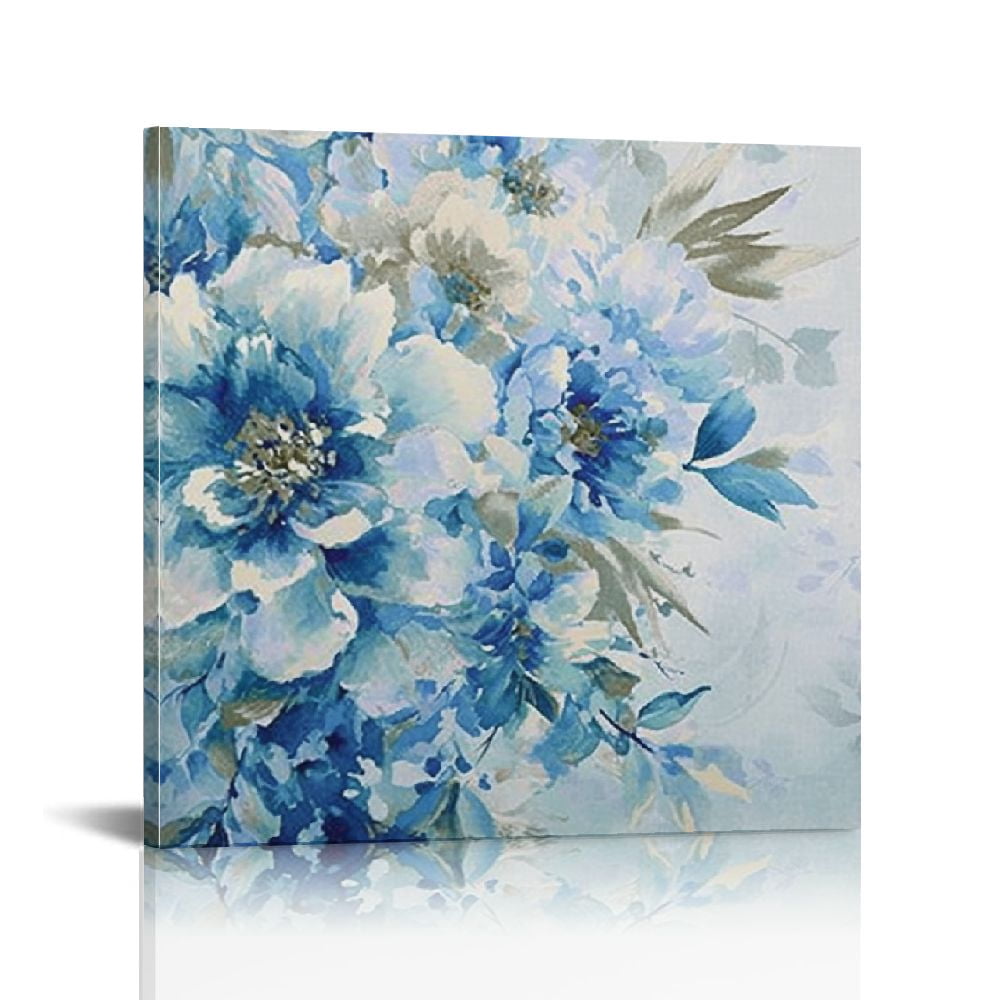 Fenyluxe Flowers Blue White Canvas Wall Art Ready To Hang Home Decor ...