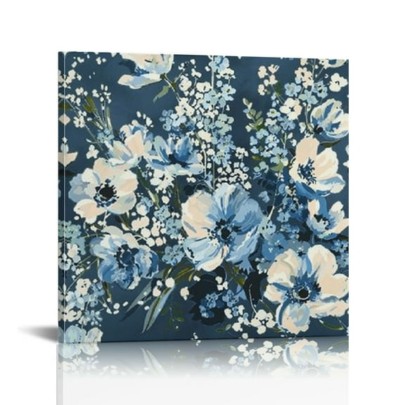 Fenyluxe Flowers Blue and White Canvas Prints Wall Art for Bedroom and Kitchen Decor, Ready to Hang Home Room Art Decor 12x12in