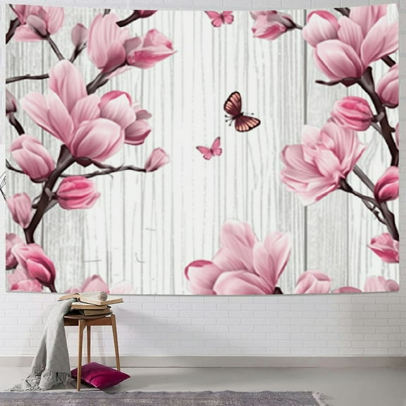 Fenyluxe Flowers Butterfly Tapestry Wall Hanging Art Short Plush Fabric Home Decor Dorm Bedroom Decoration Various Sizes 40x30inch