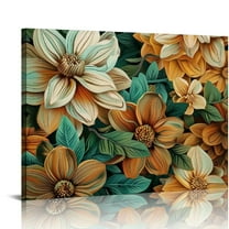 Fenyluxe Flowers Green Leaves Brown Flowers Canvas Prints Wall Art Ready To Hang Room Home Decor 16x12in