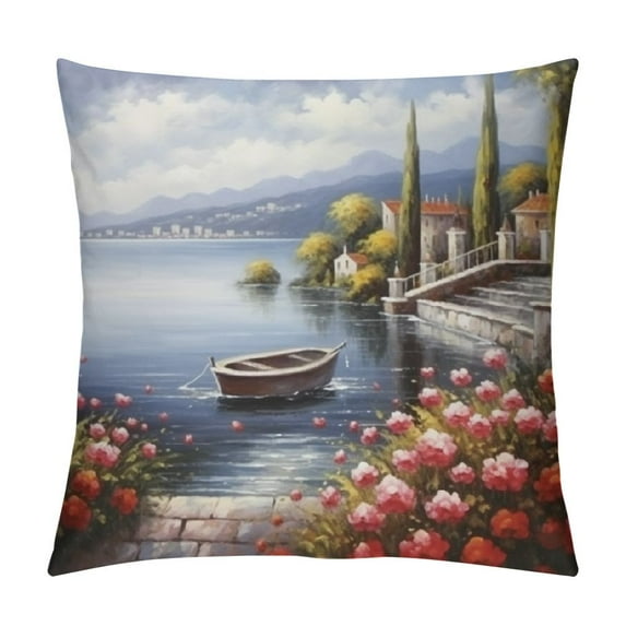 Fenyluxe Flowers Lake Boat Pillow Covers for Couch Sofa Indoor Outdoor Home Decor Soft and Durable 1PC 12x12in