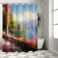 thumbnail image 1 of Fenyluxe Flowers Lake House Printed Shower Curtain Decor Polyester Home Bathroom Decoration with Hooks 60x72, 1 of 7