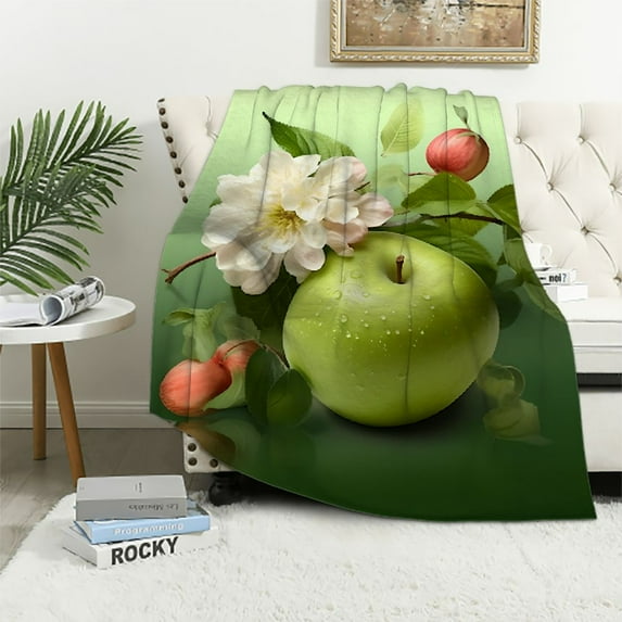 Fenyluxe Flowers Leaf Floral Design Throw Blanket for Couch Sofa Bed Office Travel Camping School Flannel Blanket All Seasons - 3 Sizes 50x60in
