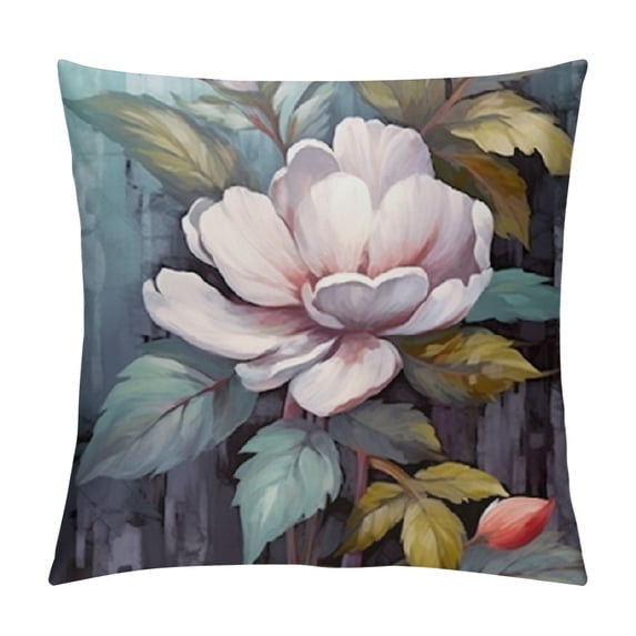 Fenyluxe Flowers Leaves Detailed Painting Pillow Covers for Couch Sofa Indoor Outdoor, Throw Pillow Cover, All Season Applicable, 1PC 24x24in