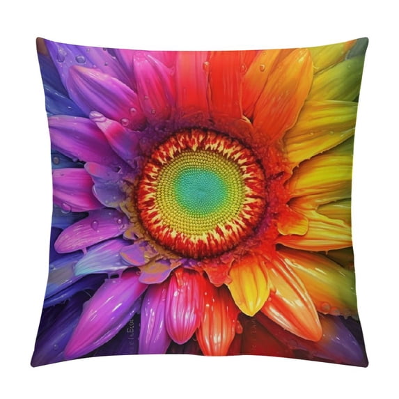 Fenyluxe Flowers Rainbow Colorful Fashion Style Dirt-Resistant Throw Pillow Covers for Couch Sofa Bed Living Room Bedroom Pillow Case - Year-Round Use - 1PC 20x20in