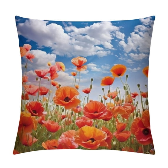 Fenyluxe Flowers Sky Clouds Fashion Style Dirt-Resistant Throw Pillow Covers for Couch Sofa Bed Living Room Bedroom Zipper Closure Square 1PC 22x22in