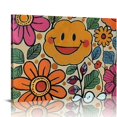 thumbnail image 1 of Fenyluxe Flowers Smiley Face Folk Art Wall Decor Modern Canvas Prints Ready To Hang Room Home Art Decor 16x12in, 1 of 6