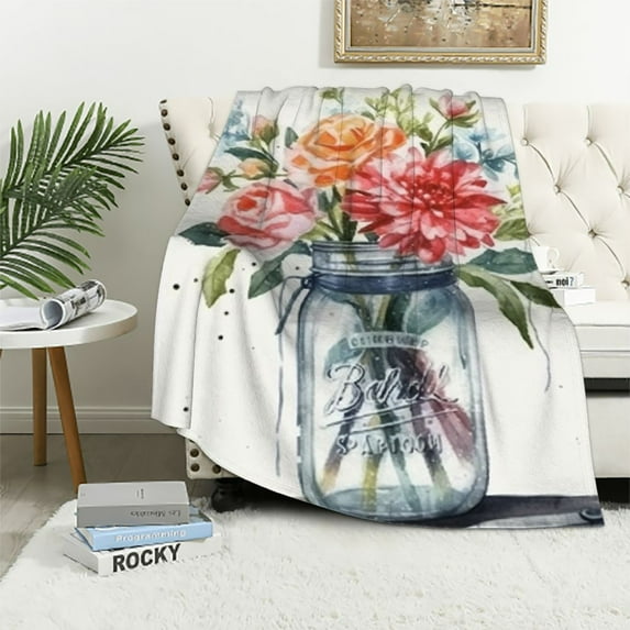 Fenyluxe Flowers Soft Cozy Printed Blanket & Throw for All Seasons - Long-Lasting Super Soft Blanket 60x80in
