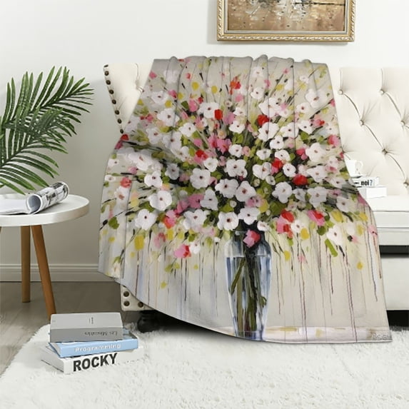 Fenyluxe Flowers Throw Blanket for Couch Sofa Bed All Seasons Soft Plush Blankets 60x80in