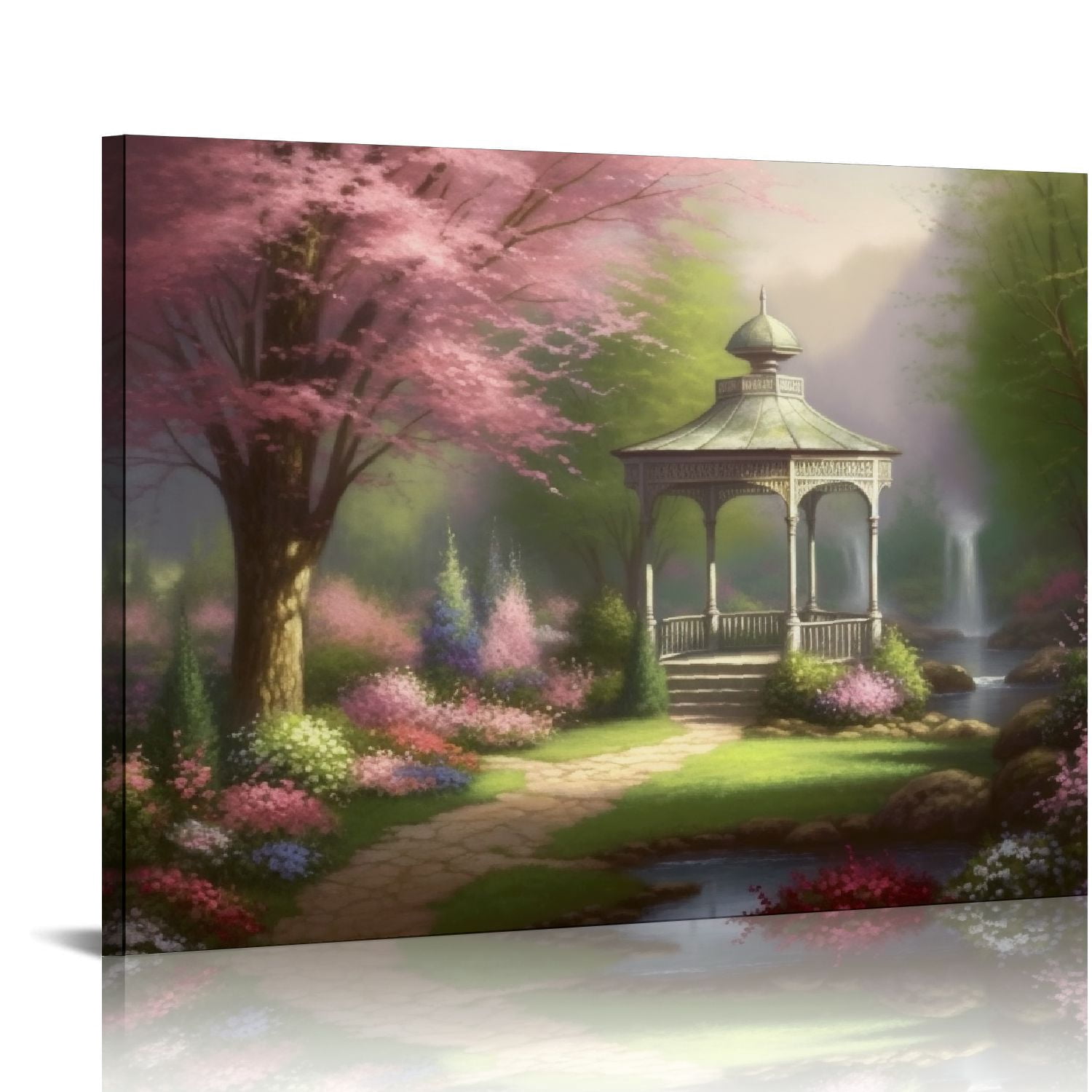 Fenyluxe Flowers Trees Gazebo Canvas Wall Art Decor Ready To Hang Room ...