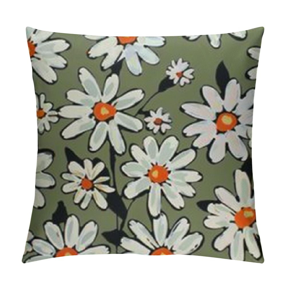 Fenyluxe Flowers White Orange Modern Rustic Decorative Couch Pillow