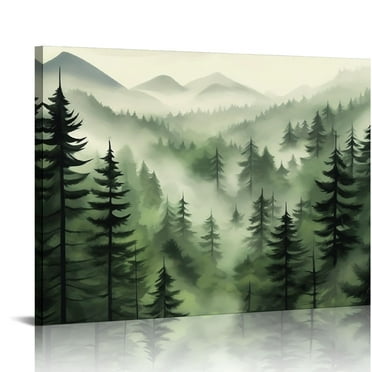 Fenyluxe Foggy Forest Art Modern Canvas Prints Wall Art Ready To Hang Room Home Art Decor Made In America 16x12in