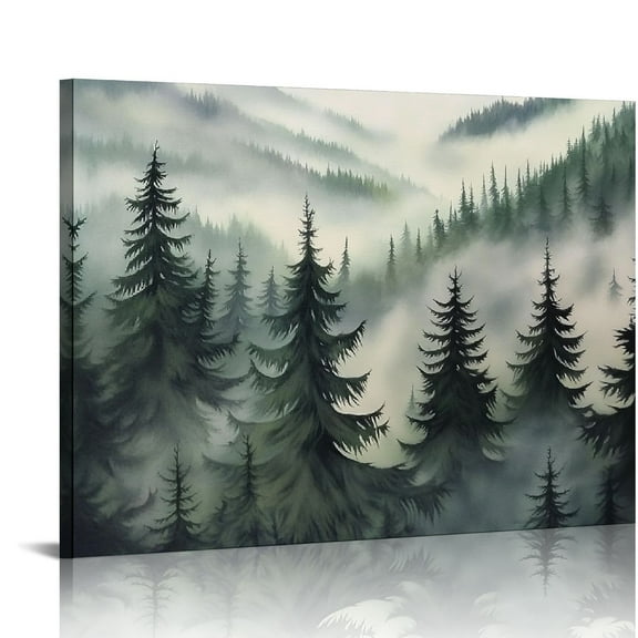 Fenyluxe Foggy Forest Canvas Wall Art Ready To Hang Home Decor 16x12in