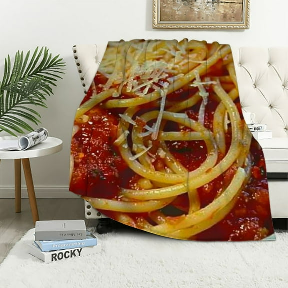 Fenyluxe  Food Tomato Spaghetti Blanket Cozy Soft Lightweight Flannel Throw Blanket for Bed Sofa Travel All Season Medium White