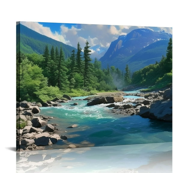 Fenyluxe Forest Mountain River Canvas Wall Art Decor Ready To Hang Room Home Art Decor 20x16in