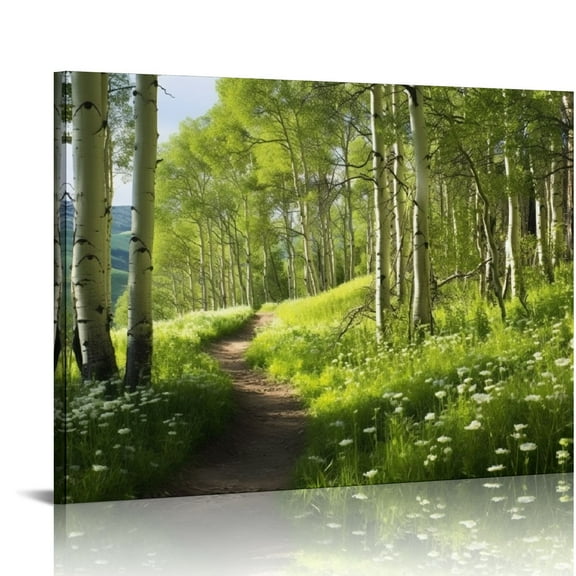 Fenyluxe Forest Wall Canvas Artwork Nature Tree Trail Path Landscape Wall Hanging Morning Sunshine Through Green Tree for Home Office Indoor and Outdoor Decor Canvas Wall Art Print 16x12in