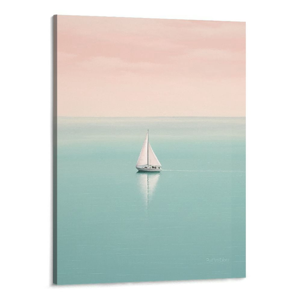 Fenyluxe Framed Canvas Print Wall Art Pink & Teal Duotone Sailboat at ...