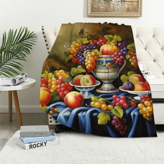 Fenyluxe Fruits Vase Tablecloth Soft Cozy Printed Blanket & Throw for All Seasons Lightweight Blanket Super Soft Blanket 60x80in