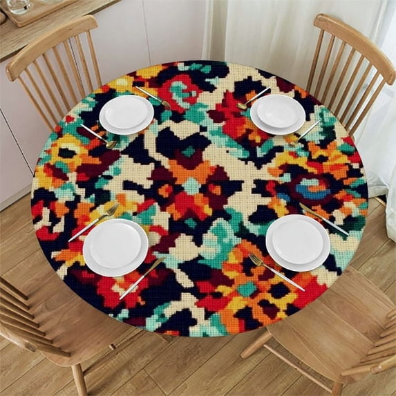 Sheronv Cross Stitch Round Table Cover Stain Resistant & Washable for Indoor Outdoor, Kitchen, Dining, Wedding Parties Tablecloth for Outdoor Picnic Camping and Indoor Kitchen Dining