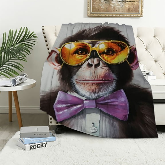 Fenyluxe Funky Monkey Print Flannel Throw Blanket for All Seasons - Excellent Hand Feel, Lightweight & Anti-Wrinkle 40x50in