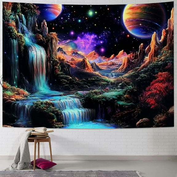 Fenyluxe  Galaxy Space Tapestry Wall Hanging,Mushroom Forest Tapestry for Bedroom, Fantasy Planet Starry Sky Landscape Room Decor Posters for Living Room Dorm 40x30inch