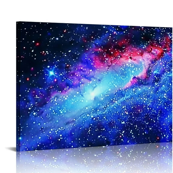 Fenyluxe Galaxy Stars Blue Light Canvas Print Wall Art Ready To Hang Room Home Decor - Ideal Gift for Various Occasions 16x12in