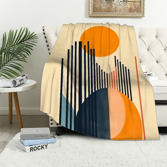 Fenyluxe Geometric Abstract Art Throw Blanket for Couch Sofa Bed Office Travel Camping School Lightweight Plush Blanket All Seasons Soft Plush Blankets 60x80in